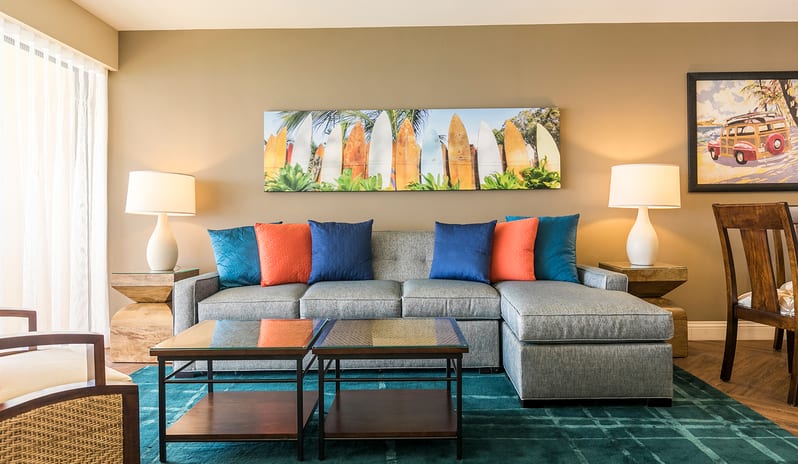 Aston Waikiki Beach Tower - One Bedroom Ocean View Living Room Detail